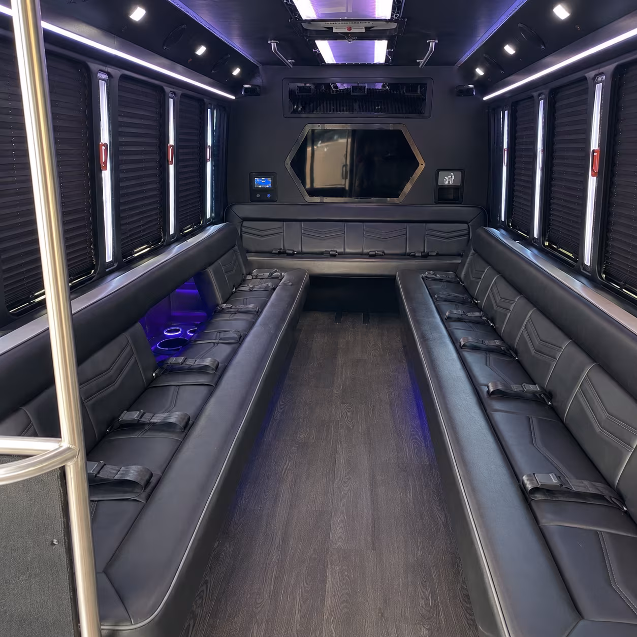 rialto 18 passenger party bus interior