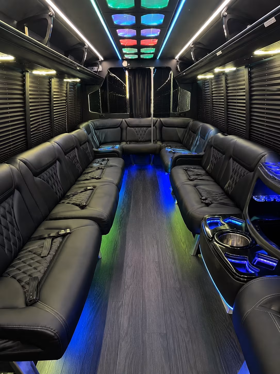 rialto 20 passenger party bus interior