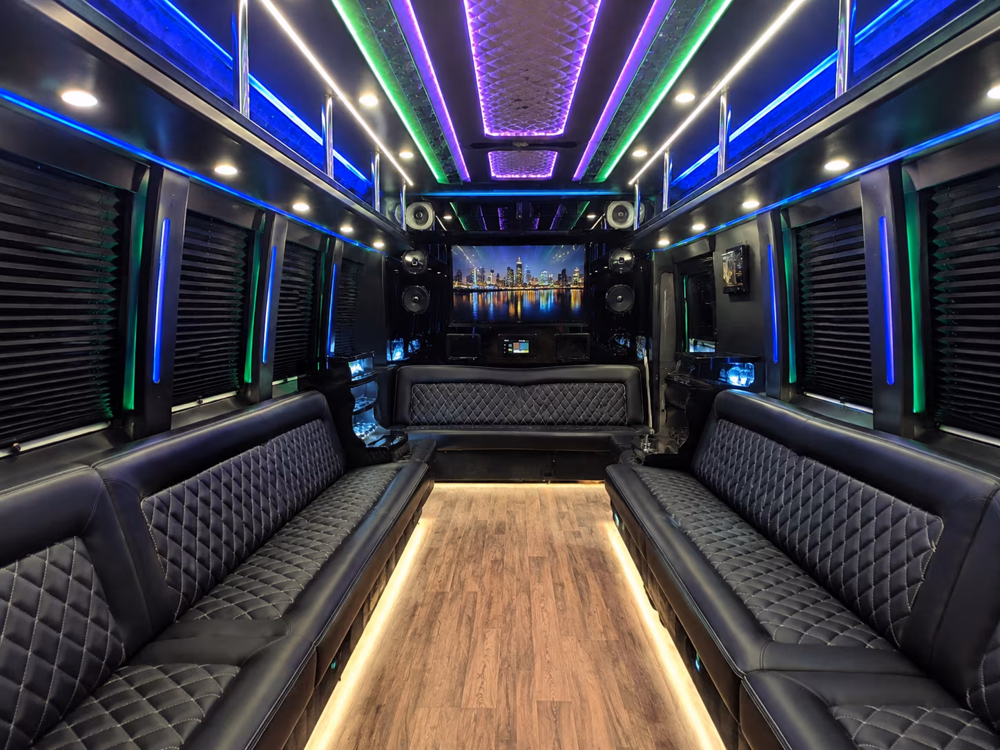 rialto 25 passenger party bus interior