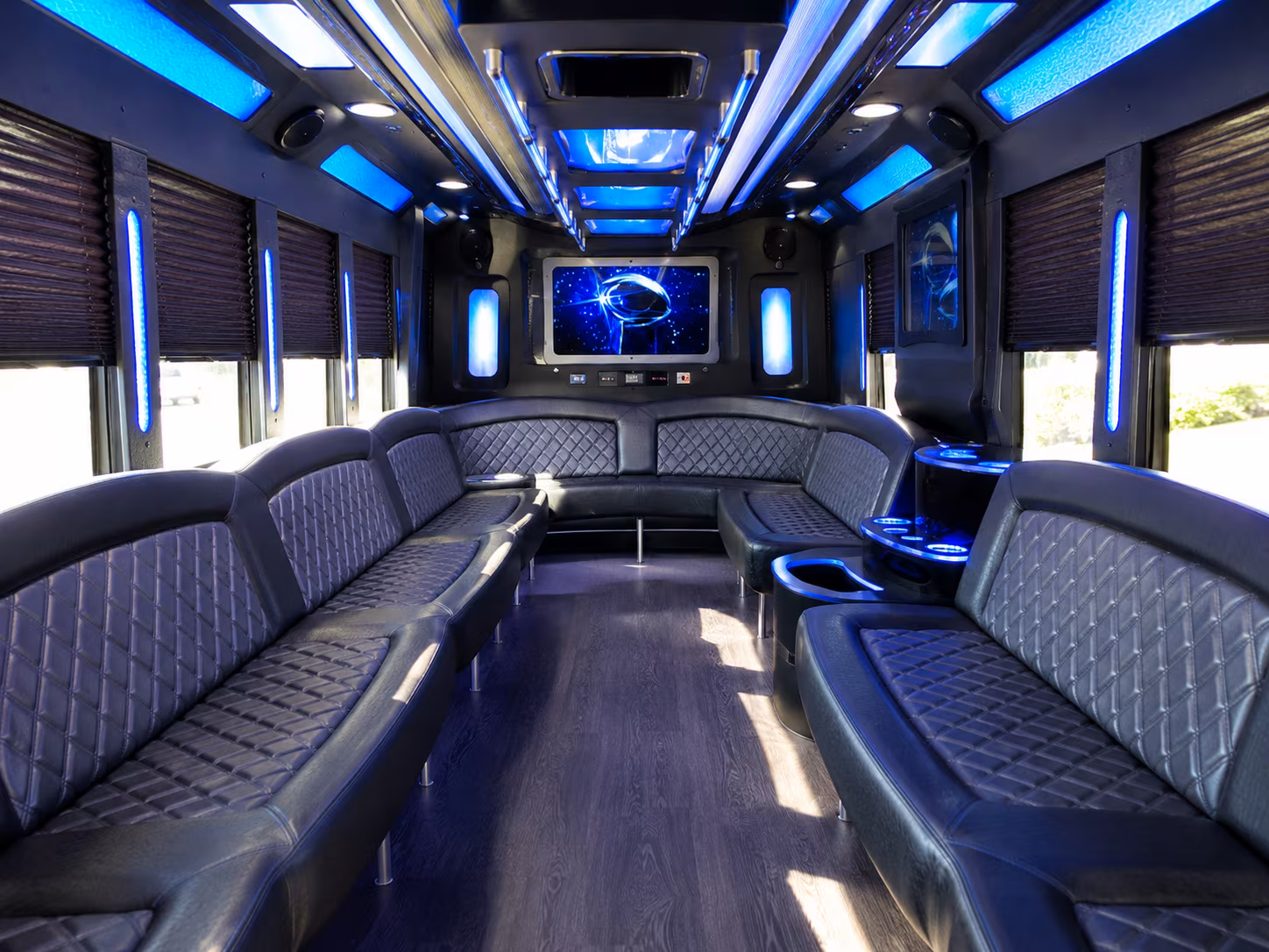 rialto 28 passenger party bus inside