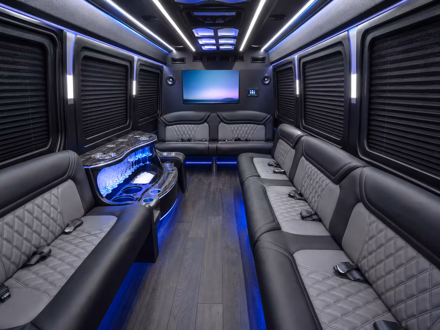 rialto 28 passenger party bus interior